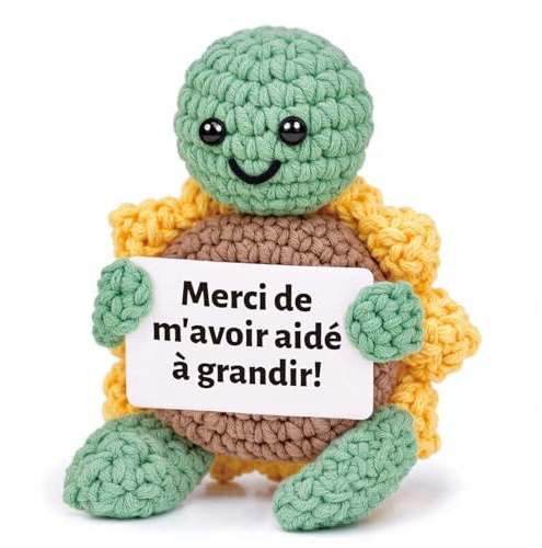 Cadeau Merci De M'avoir Aidé à Grandir, Tortue en Crochet Main avec Carapace Tournesol - Cadeau Nounou Fin de Contrat, Cadeaux Remerciement Idéal pour Noël, fête des Mères/Pères, Anniversaire
