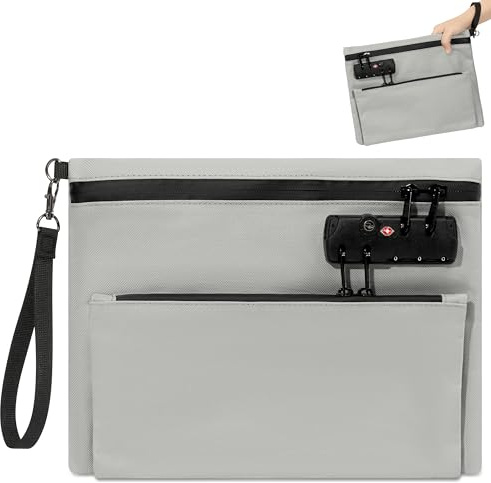 Wood Homing Money Bag with Combination Lock - Security Smell Proof Lockable Bag with Double Layer Strap for Document Cash Holder Large Waterproof Safe Storage Pouch Box for Phone Wallet Key (Grey)