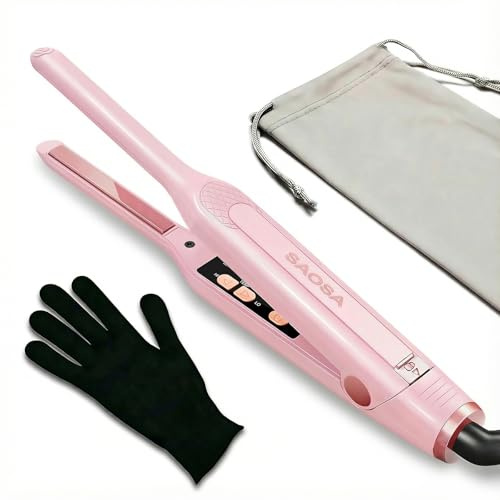 Mini Plancha de Pelo, SAOSA Plancha y Rizador de Pelo 2 en 1Plancha de Pelo Pequeña Para Pelo Corto Para Rizar y Alisar, Placa Calefactora de Cerámica, Doble Voltaje, 90-220°C, rosa (xs)