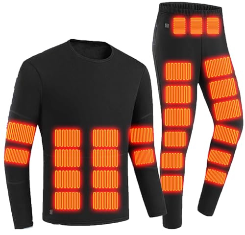 Mens Heated Underwear 52 Heating Zones Heated Base Layers USB Rechargeable Heated Body Warmer 3 Temperature Levels Heated Tops and Long Johns Washable Heated Suits for Motorcycle Skiing Outdoor M-5XL