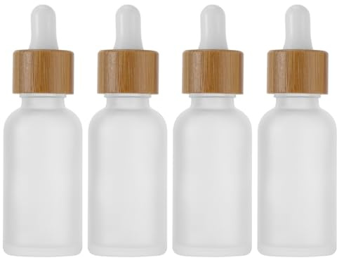 HOMOCONO 4 Pack 30Ml Essential Oil Dropper Bottles with White Silicone Droppers Refillable Travel Toiletry Portable Pipette Bottles for Perfume and Liquid Dispensing