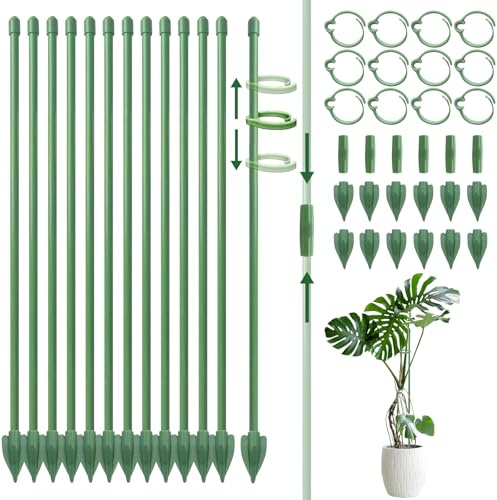 Gigmeta Pflanzenstützen Rankstäbe – Höhenverstellbare Pflanzenstütze 33/66/99 cm, 12 teilig, Stabiler Bodenfuß, Grün Pflanzensupport für Indoor & Outdoor Garten