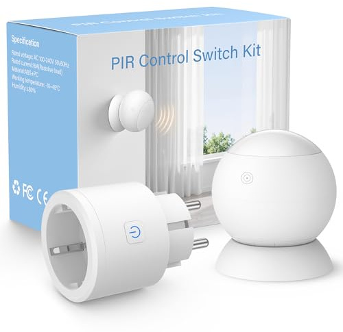 Enchufe con Sensor de Movimiento – Interruptor Automático para Lámparas y Dispositivos, Plug & Play sin Cableado, con Alcance y Temporizador Ajustables, para Baño, Pasillo, Garaje y Sótano