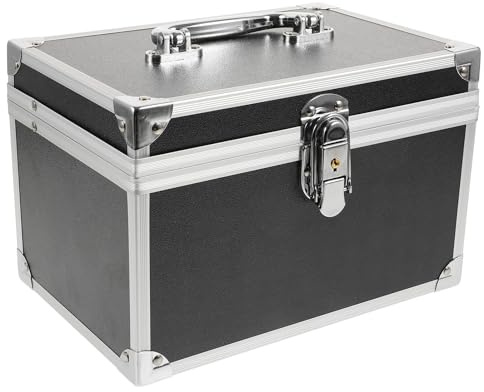 Générique Boîte à Outils Compacte en Alliage D'aluminium Noir 24x16x16 Cm Boîte de Rangement Étanche Texture Cuir Grainé Mallette Portable pour Rangement D'outils et Accessoires et Atelier