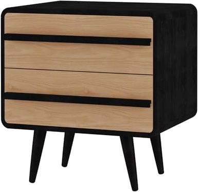 Chantal Nachttisch Eicheoptik/Schwarz, 51 x 39 x 54 cm, mit 2 Schubladen, skandinavischer Beistelltisch aus Holzwerkstoff für Schlafzimmer und Wohnbereich