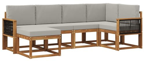 vidaXL Outdoor-Sofagarnitur 6 pcs Natürlich und Hellgrau, Garten-Sofa, modernes Outdoor-Komfort-Set, langlebige Sitzgarnitur für Entspannung und Terrasse