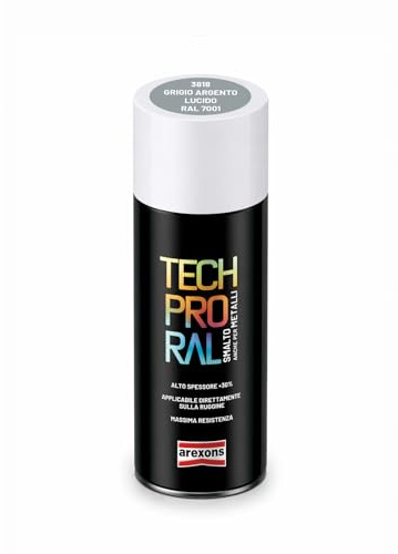 AREXONS - Tech Pro Ral 7001 Grigio Argento Lucido Smalto Spray ad Alta Copertura per Protezione Manufatti Ferrosi Esterni 400ml
