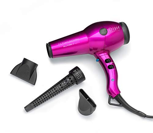 Diva Pro Styling Ultima 5000 Pro Professioneller Haartrockner mit Ionischer Konditionierung, 2200 W, Rosa, 700 g
