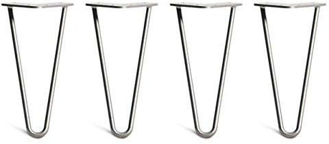 [HLC] 4 x Hairpin Table Legs – Superior Double Weld Steel Construction With Screws, Build Guide & Protector Feet Worth £8 Included! – 10mm Steel [10/25cm,Clear Coat]