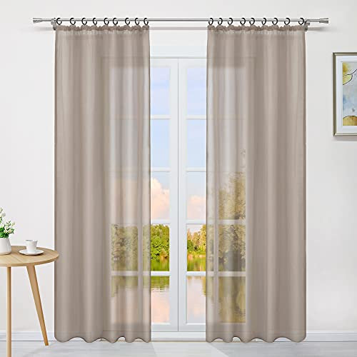 Yujiao Mao 1er-Pack Uni Farbe Voile Gardine mit Kräuselband Vorhänge, Taupe, BxH 145x245 cm
