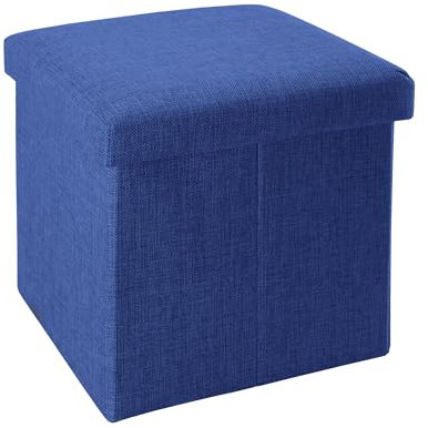 INTIRILIFE Faltbarer Sitzhocker 30x30x30 cm in Meer BLAU - Sitzwürfel mit Stauraum und Deckel aus Stoff in Leinen Optik - Sitzcube Fußablage Aufbewahrungsbox Truhe Sitzbank