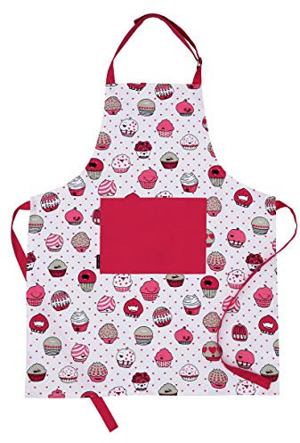 Amour Infini Damen Küchenschürze Cupcake | 70 x 85 cm | 100% natürliche Baumwolle | Damenschürze zum Kochen, Backen, Gärtnern | Praktische Taschen, verstellbare Halsbänder und Taillenbänder