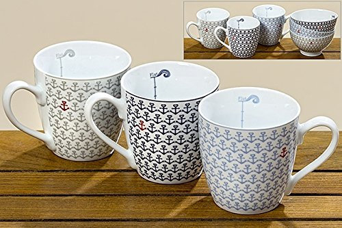 Vaso gigante pequeño ancla rojo 3 colores, taza de café, taza de té, taza grande, porcelana, taza de ancla, vajilla marítima, 400 ml, altura 11 cm (gris)