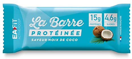 EAFIT La Barre Protéinée - Saveur Noix de coco - Enrobée de chocolat au lait - 16g de protéines par barre - 5, 5g de MG - faible en sucre - 12 vit et minéraux - Certifiée Anti-dopage