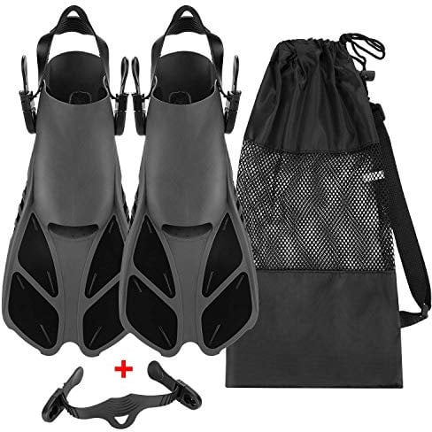 Qkurt Unisex Premium Flossen, Kürzerer Flosse mit Mesh Bag und Extra-Riemen zum Tauchen, Apnoe, Schnorcheln und Schwimmen