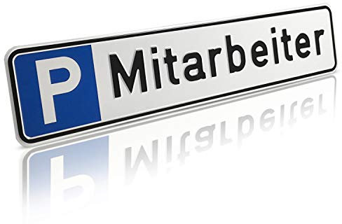 Betriebsausstattung24 Geprägtes Parkplatzschild aus Aluminium in Nummernschildform - Mitarbeiter - KFZ-Kennzeichen - Mitarbeiterparkplatz - 52,0 x 11,0 cm