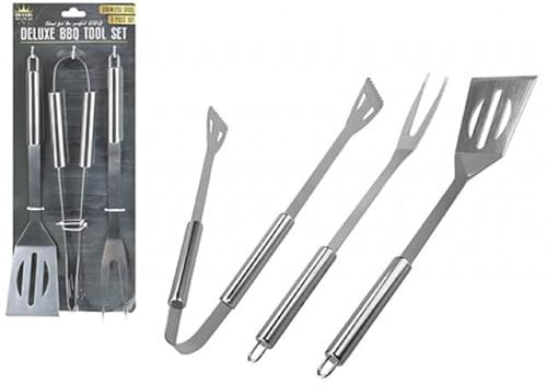 Deluxe BBQ Stainless Steel Tool Set - 35cm (Set of 3) - Premium Quality & Durable Grill Accessories - Perfect Grilling Gift Set