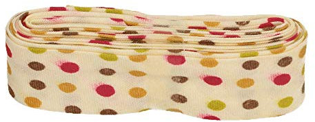 Sandras-Bastelladen Schrägband/Einfassband Baumwolle mit Muster gefalzt 3m x 20mm 005- Bunte Punkte Grün-Gelb-Braun