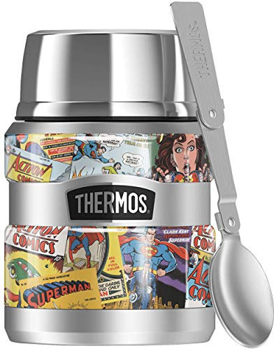 Superman Comic Covers, THERMOS STAINLESS KING Stainless Steel Food Jar with Folding Spoon, Vacuum insulated & Double Wall, 16oz