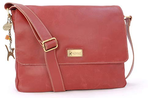 Catwalk Collection Handbags - Grand Sac Besace Femme Cuir Veilli - Sacoche Ordinateur 15 Pouces - Sac de Travail Avec Bandoulière - SABINE L - Rouge