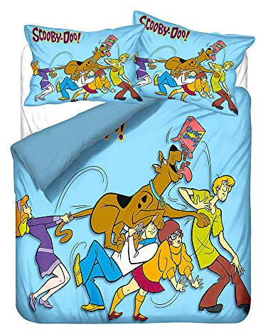 NICHIYO Scooby-Doo Bettwäsche-Set – Bettbezug und Kissenbezug, Mikrofaser, 3D-Digitaldruck, dreiteilige Bettwäsche (13, Einzelbett 135 x 200 cm)