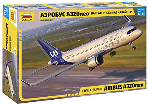 Zvezda 530007037 1:144 Airbus A320 neo - Modellbausatz,Plastikbausatz, Bausatz zum Zusammenbauen, detaillierte Nachbildung, Mehrfarbig