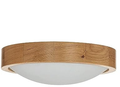 Lámpara de techo redonda de madera de roble, pantalla de cristal de 27 cm de diámetro