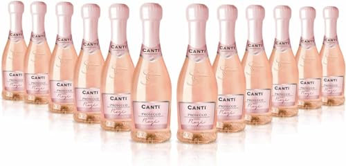 Canti - Prosecco D.O.C. Millesimato, Rose Sparkling Extra Dry 11 Percent, Wine Baby, Italian Glera and Pinot Noir Grape Varieties from Veneto, Fresh and Sweet Taste, 12 x 200 ml