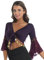 Runhomal Damen Bauchtanz Kostüm Bauchfrei Oberteil Crop Top mit Pailletten Quasten Tanz Kostüm Party Outfits Dunkelviolett L
