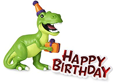 Anniversary House BU311 Lot de 2 décorations de gâteau d'anniversaire en résine robuste Motif dinosaure Vert et rouge