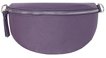 Made in Italy OBC Damen Leder Tasche Gürteltasche Crossbody Hüfttasche Bauchtasche Hüfttasche Umhängetasche Cross-Over Bodybag Schultertasche Handytasche Geldtasche (Violett)