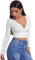 MEAR Women's Knitted Crop T-Shirt Crop Tops Unique Slim Fit Cross Wrap Deep V Neck Long Sleeve Pullover Cropped Tops Long Sleeve Shirt (White, S-M)