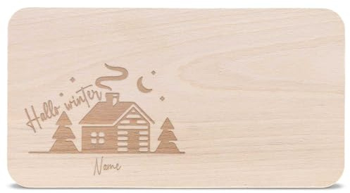 GRAVURZEILE Frühstücksbrettchen aus Holz mit Gravur - Hello Winter - Personalisiert mit Name - Weihnachtsdeko - Geschenke für Kinder Jungen und Mädchen - Als Geschenk zum Wichteln und Nikolaus