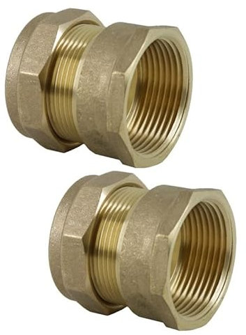 UKDD® 22mm Compression by 3/4 BSP Brass Female Iron Coupler, 22mm x 3/4 Adaptors Straight - WRAS Approved - Pack of 2