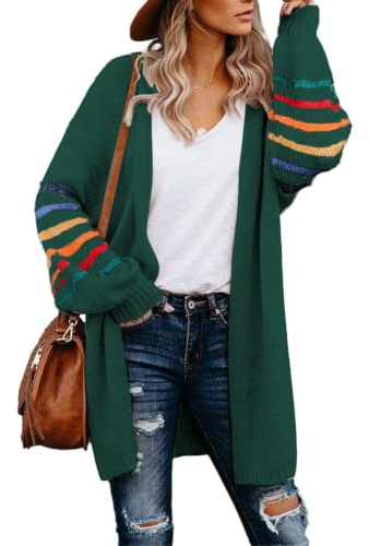 AlvaQ Women's Cardigans Long Sleeve Open Front Oversized Ladies Cardigan | Long Cardigans for Women UK,Womens Cardigan Kimono,Rainbow Striped Color Block Outwear,Knitting Jacket,Loose Fit Sweaters