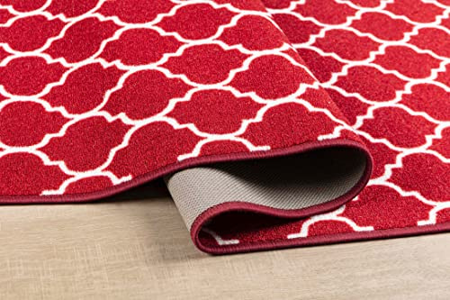 GULLAMBO Washable Door Mat Indoor - Non Slip Mat for Wooden Floor - Super Absorbent Dirt Trapper - Kitchen Hallway Runner Rugs (Trellis Red, 80x150cm)