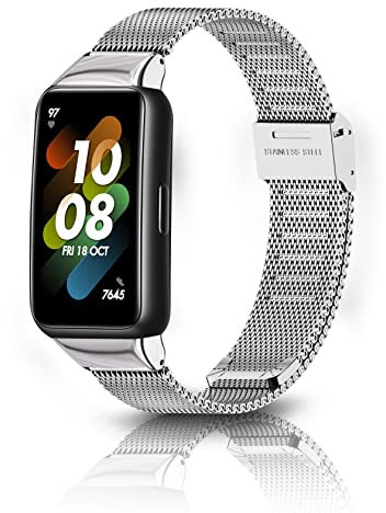 ToVioc Cinturino Compatibile con Huawei Band 7/Honor Band 7 - Cinturino in Acciaio Inossidabile Adatto - Argento