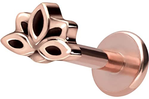 PIERCINGLINE Titan Labret mit Gewinde Aufsatz LOTUSBLÜTE Piercing Lippe Nase Ohr Helix Tragus Medusa Roségoldfarben 1,2 x 6 mm