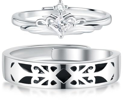 Vxddy Parejas Anillo Alianzas Boda Princesa y Caballero Promesa Plata de ley Anillos Pareja Compromiso Casar Regalo