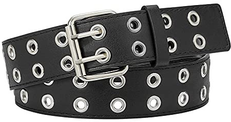 LEACOOLKEY Doppelloch Nietengürtel - Punk Hip Hop Rock Gürtel für Damen