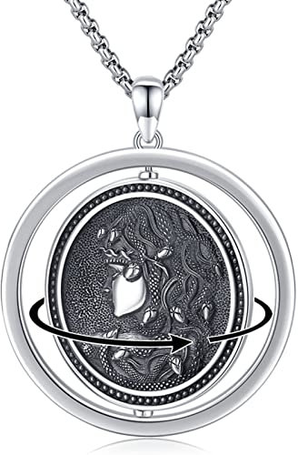 Midir&Etain Medusa Kette für Damen Herren 925 Sterling Silber Wikinger Schlange Anhänger Halskette Gothic Hip Hop Halskette Griechenland Mythologie Medusa Schmuck Geschenke für Papa Jungen Boyfriehd