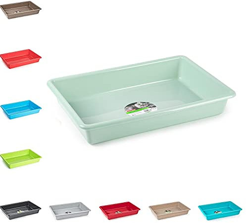 Large Cat Plastic Litter Tray, Durable High-Grade Plastic Cat Kitten Puppy Dog Pet Toilet Potty Litter Training Tray Box Easy Clean Litter Tray for Kittens (9L - Mint Green Litter Tray)