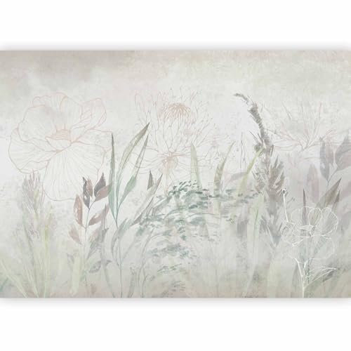 murando - Papier peint panoramique nature 350x256 cm - Revêtement mural décoration pour chambre salon cuisine - Design unique et moderne - Gris - Boho feuilles gazon plantes fleurs b-C-10247-a-b