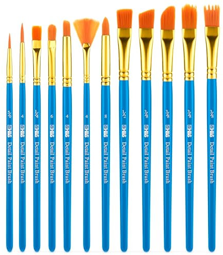 H&S Paint Brushes Set 12pcs Professional Artist Paint Brush Flat Round Tip for Acrylic Watercolor Oil Painting