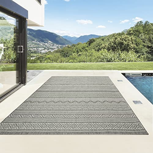 TacaHome Outdoor Teppich I UV-Stabil Für Drinnen und Draußen I Terrasse Balkon Garten Wohnzimmer Badezimmer Küche Flur Läufer | 160 cm rund Fein Geometrisch Grün