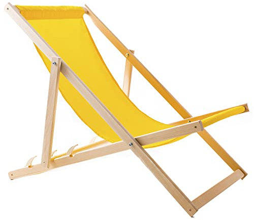 WOODOK Liegestuhl aus Buchholz Strandstuhl Sonnenliege Gartenliege für Strand, Garten, Balkon und Terrasse Liege Klappbar bis 120kg (Gelb)