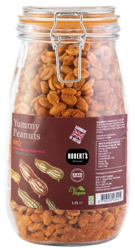 Yummy Peanut 1.5L / 1Kg Glass Jar - Available in Multiple Flavours - Gluten & Free, Vegan, Low Carb, High Protein - Handmade in Britain with Family Recipe (BBQ)
