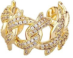 Verlobungsring Luxus Iced Out Zirkonia Hochzeit Bands Ringe für Frauen Open Cuban Ringe Jahrestag Schmuck,Gold