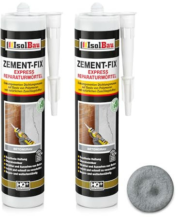 Isolbau Zement-Fix 2 x 300 ml Betongrau Express Reperaturmörtel - Dichtungsmasse für Fugen & Risse im Innen- & Außenbereich, Kartusche