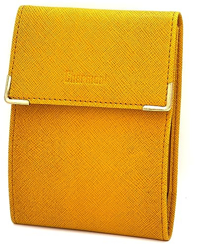 Charmoni - étui Pochette Porte chéquier Longue Pliant - Talon à Gauche - 3 emplacements Carte bancaire - 3 Plis - Compact - en Cuir Vachette - 10,5 cm X 14,5 cm (ZSF Jaune moutard)